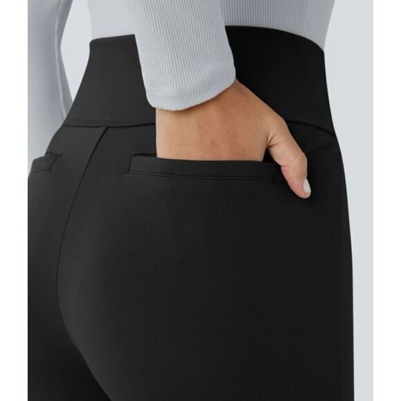 Halara Flex High Waisted Decorative Button Back Pocket Slight Flare Work Pants S - Picture 6 of 13